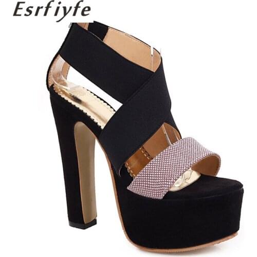 ESRFIYFE 2021 New Summer Womens Peep Toe Platfrom Super High Heel Black Party Dress Sandals Sexy Shoes Woman Large Size 34-48