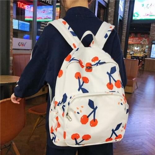 New Strawberry Fruit Print Women Backpack Little Fresh Waterproof Nylon Solid Color Shoulder Bag Girlsschoolbags For Young Girl