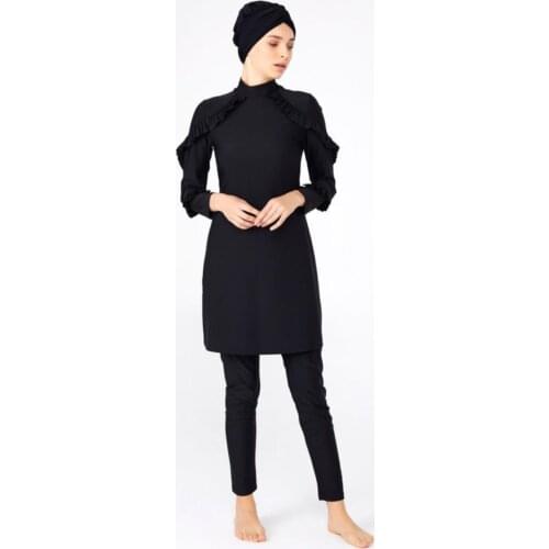 Women Frilly Design Hijab Swimwear Turkish' Muslim Swimsuit Burkinis Modest Clothing Islamic Long Sleeves Hijab Full Cover S