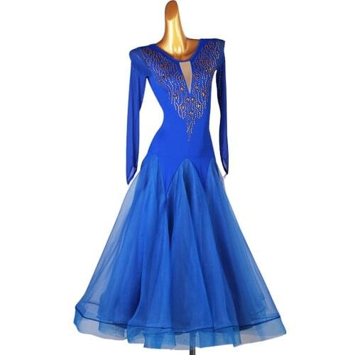Women Long Elegant Big Swing Sequins Standard Ballroom Dress Tango Dance Costumes Waltz Dress For Dancing Dance Wear