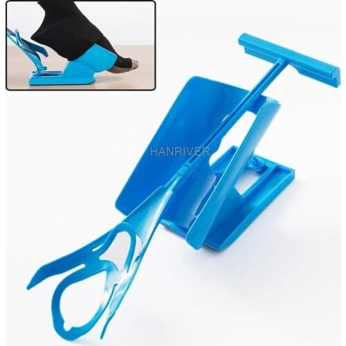 1pc Sock Slider Aid Blue Helper Kit Helps Put Socks On Off No Bending Shoe Horn Suitable For Socks