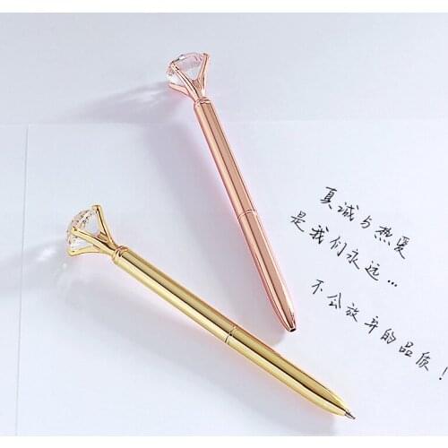 12 Pcs Fashionable Simple Crystal Right Stick Metal Ball-point Pen Office Stationery Creative Gift for Birthday School Supplies