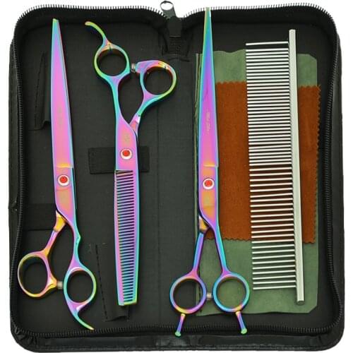 8.0" Professional Pets Scissors for Dog Grooming Straight Curved Cutting Shears Animals Thinning Trimmers Dog Accessories B0052A