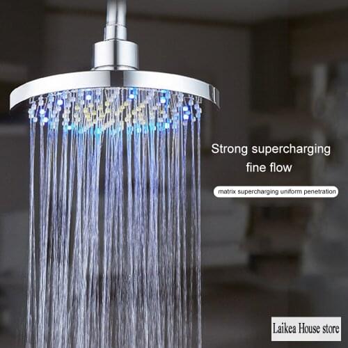 8 Inch Round Temperature Control Three-color LED Shower Head High Quality Handheld Shower Filter High Pressure Water Spray