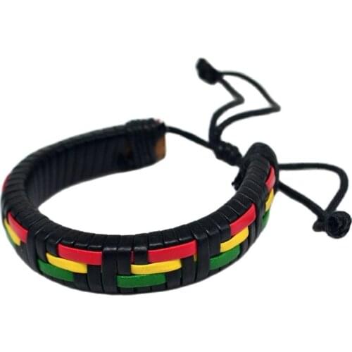 Africa Red Yellow Green Black Leather Weave Wristbands Bracelets Fashion Jewelry
