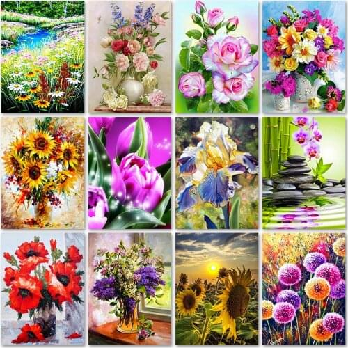 DIY 5D Diamond Painting Flowers Full Diamond Embroidery Flower Scenery Vase Cross Stitch Kits Diamond Mosaic Picture Home Decor