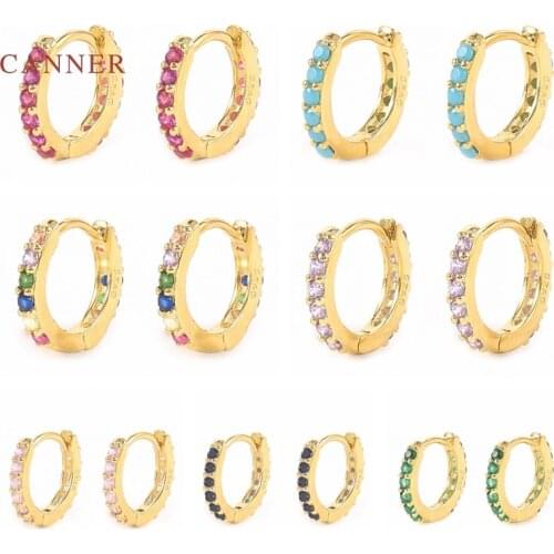 CANNER 925 Sterling Silver Earrings For Women Colored Zircon Hoop Earrings Ear Piercing Enamel Pendientes Mom Gift 2021 Trend