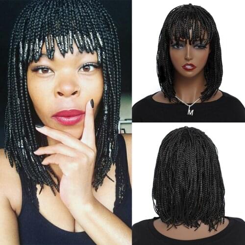 Beaudestiny Synthetic Braiding Hair Bob Wig With Bangs African Braids Kanekalon Hair Braided Wigs Synthetic Zizi Braids Wig Hair