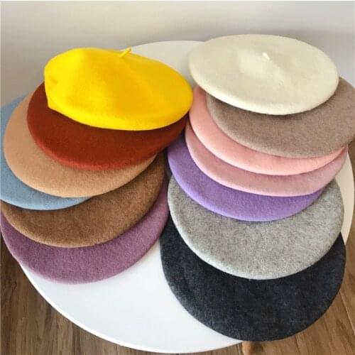 New Fashion women Felt Wool Solid Color Beret Caps Female Bonnet Women caps Lady Painter All Matched Warm Artist Hat Wholesale