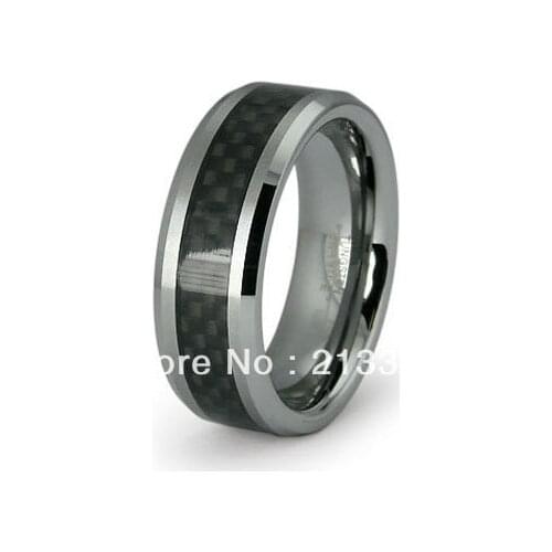 FREE SHIPPING USA WHOLESALES CHEAP PRICE BRAZIL RUSSIA CANADA UK HOT SALE 8MM BEVEL BLACK FIBER A MENS TUNGSTEN WEDDING RING