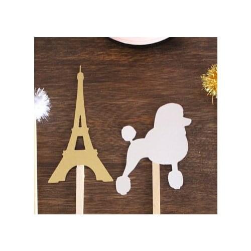 Glitter Eiffel Towers and Poodles Cupcake Toppers wedding pets Birthdays baby shower Party treat food picks photo booth props