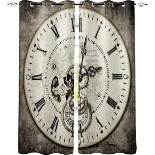 Clock Retro Style Good Art Old Pattern Window Curtains Home Decor Bedroom Kitchen Items Curtain Panel Curtains for Living Room