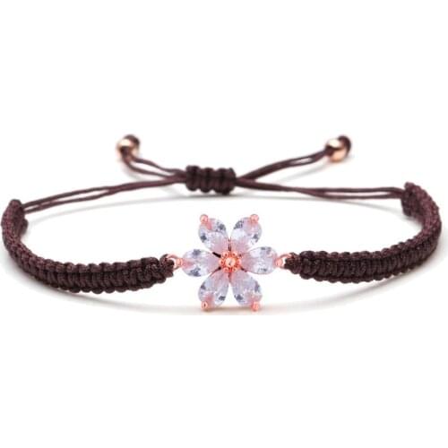 CZ Crystal Copper Flower Charm Braided Bracelet Women Men Zircon Stone Red Purple String Macrame High Quality Bracelets Present