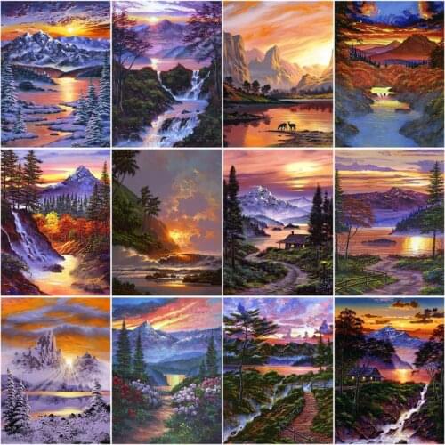 CHENISTORY Frame Picture Diy Oil Painting By Numbers Sunset Landscape Acrylic Wall Art Home Decors Coloring By Numbers For Diy G