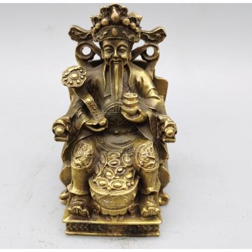 CHINA antique brass fengshui God of wealth small Statue Metal crafts home decorations statue