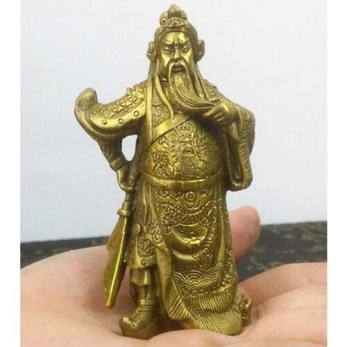 Chinese Brass Dragon Warrior Guan Gong Statue