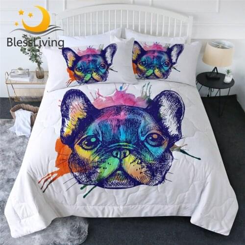 BlessLiving Pug Summer Quilt Set 3D Print Cartoon Animal Thin Quilt Colorful Bedding Set Pet Bulldog Bedspreads Cute Home Decor