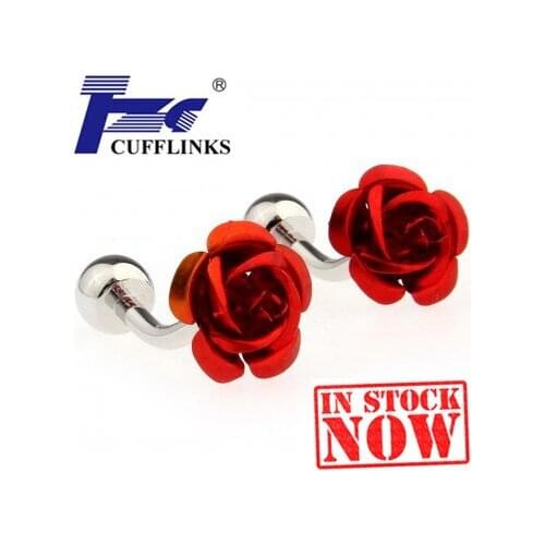 Red Color Rose Cufflink Cuff Link 2 Pairs Free Shipping Promotion