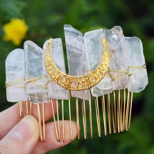 Quartz Crystal Crown Head Hoop Handmade Hair Comb Luxury Head Accessory Gothic Baroque Vintage Headwear for Festivals