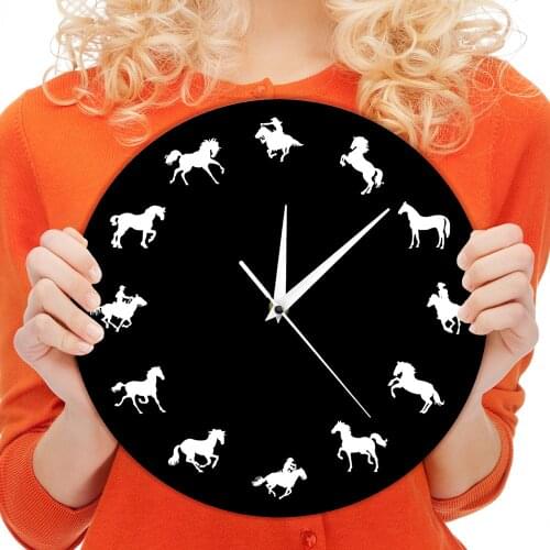 Wild And Free Running Horse Animal Modern Minimalist Design Cowboy Horserider Home Decorative Art Wall Watch Clock