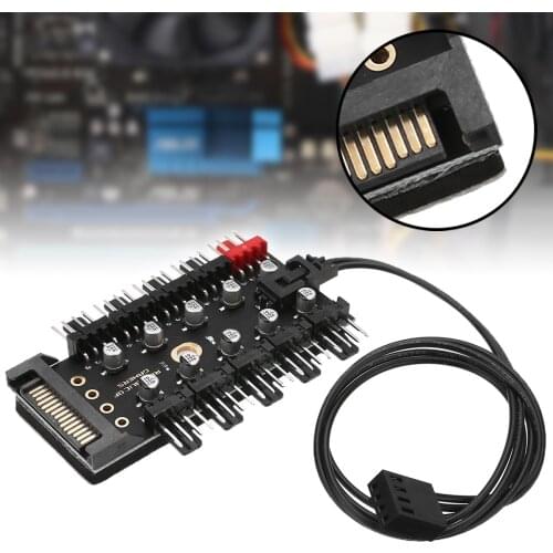 Motherboard Cooler Splitter PC 1 to 10 Cooling Fan Hub LED SATA 12V PWM Adapter Speed Fans Controller For Computer Accessories