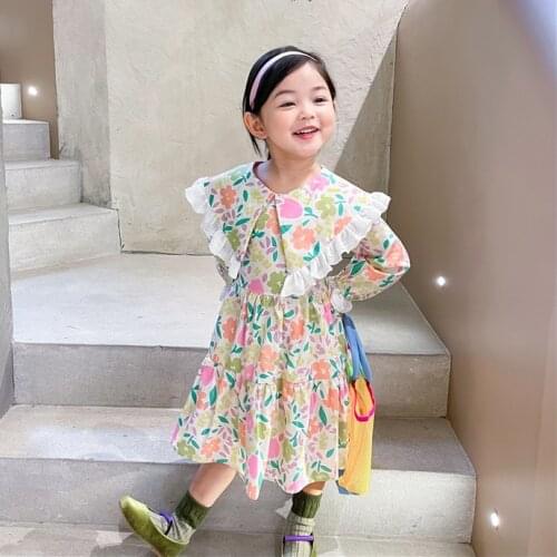 2021 Autumn New Arrival Girls Long Sleeve Floral Dress Kids Cotton Dresses Kids Dress