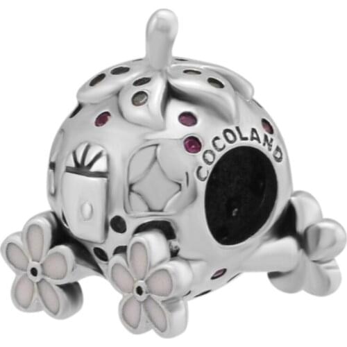 Fits Pandora Charms Bracelets Pave Strawberry Beads with Red CZ 100% 925 Sterling-Silver-Jewelry Free Shipping