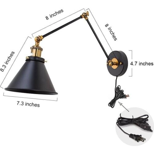 Retro American Iron Wall Light LED lamp Adjustable Swing Long Arm Wall Lamp E27 Black Wall Sconce Lights US /EU/UK plug