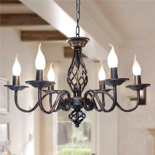 Rustic 6-lights Bronze French Country Chandelier Metal Vintage Country Lighting for Dining Room Living Room Semiflush Mount
