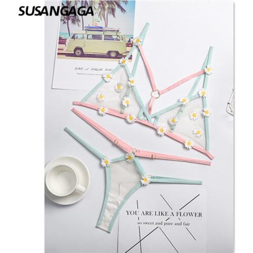 OKKDEY Sexy Transparent Bra Sets Floral Underwire Bra Sensual Womens Underwear Porn Lingerie Set See Through Mesh Bra Set