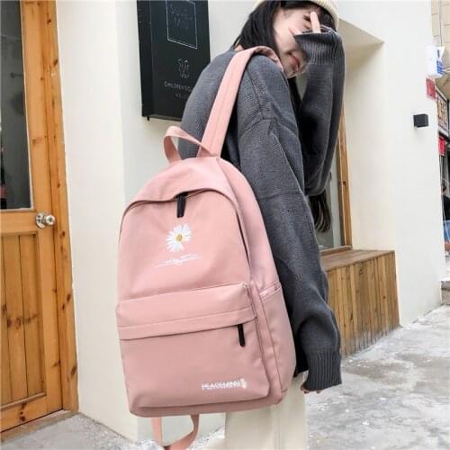 Teen School Bag for Girls Backpack Women Printing Bookbags Middle Student Schoolbag Large Black Cute Flowers Nylon Bagpack