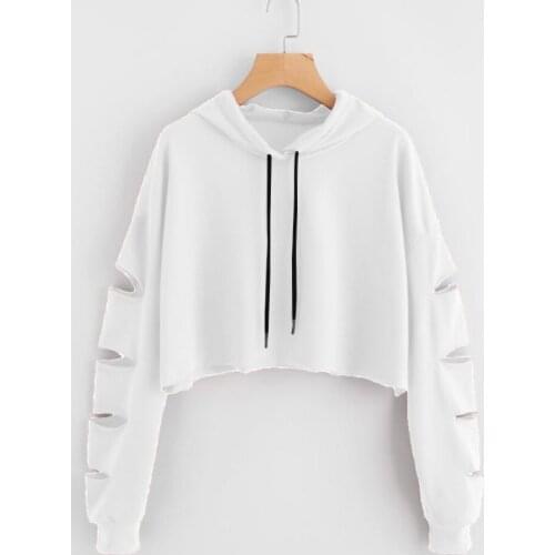 40#Hoodies Hollow Out Casual Womens Long Sleeve Sweatshirt Pullover Solid Spring Drawstring Harajuku Pullover Tops толстовка