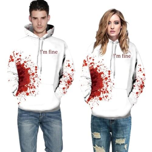 Halloween Unisex Long Sleeve Bloody Digital Print Loose Pullover Blouse Hoodie