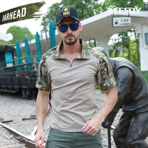 Tactical Mens T-shirt Stand Collar in Short Sleeve Outdoor Combat Shirt Hiking Quick Drying Assault Short Sleeve Shirt