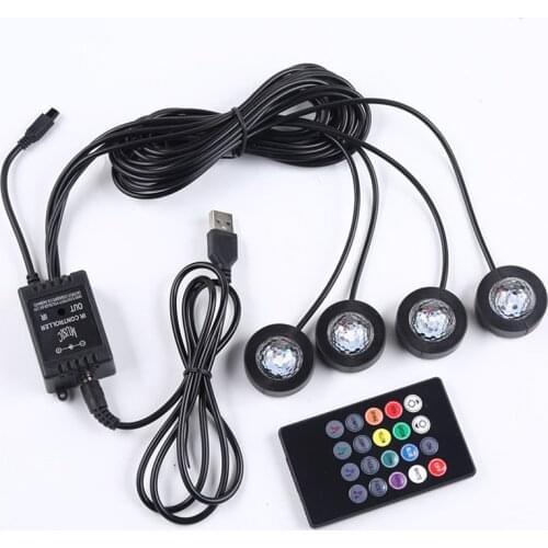 Car Interior Lights , 4 LED Bulbs Remote Controller Car LED Strip Lights, Multicolor Music Under Dash Lighting Kits
