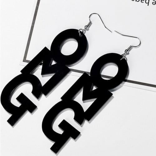 XIYANIKE Hip Hop Night Club Jewelry Black White Long Acrylic Letter OMG Drop Earrings For Women Oversize Jewelry Accessories