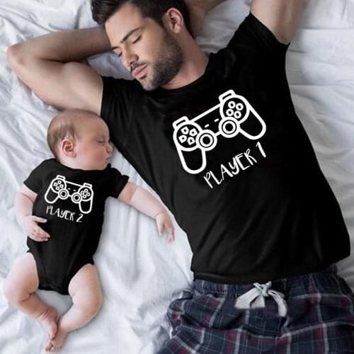 Funny Player 1 2 Baby Daddy 2021 Family Matching Clothes Pregnancy Announcement Family Look T Shirt Baby Dad Matching Clothes