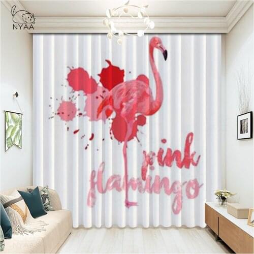Cute Flamingo Curtain Nordic Printed Curtains In The Bathroom American Style Curtains Living Room Luxury Micro Shading