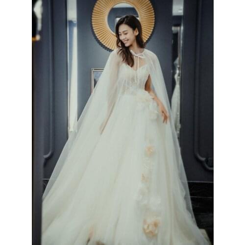 TOPQUEEN G16 Bridal Shawl for Wedding Dress Simple Ladys Custom Chiffon Floor Length Romantic Shawl Woman Summer Evening Capes