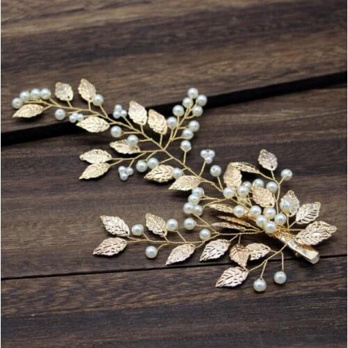 Women Long Hair Ornaments Jewelry Bridesmaid Wedding Bridal Hair Comb Clip Leaf Pearl Hairpins Headpiece Hair Accessories