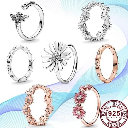 2020 New 925 кольцо Silver Shiny Daisy Wreath Pan Ring For Women Wedding Party Gift Fashion Jewelry