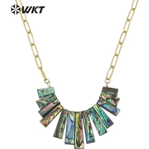 WT-JN148 WKT new design women handmade assemble Natural Abalone shell statement necklace white shell link chain pendant necklace