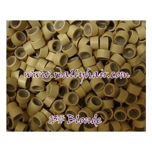 1000pcs/bottle silicon lined Micro Links Rings Beads Hair Feather Extensions 13#Blonde