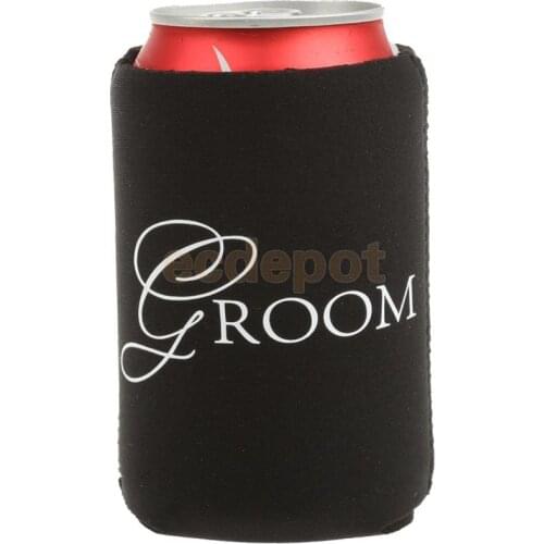 2pcs 'Groom' Sleeve Protection Insulation Neoprene Can Cooler Black