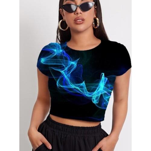 3d Tshirt Abstract T-shirt Women Psychedelic Tshirts Casual Art Funny T shirts Smoke Cloud Navel Bare Womens Clothing Hip Hop