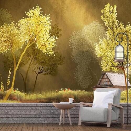 3D Hand-painted Autumn Photo Wall Mural Forest Wooden House Pattern Custom Wallpaper Home Decor Papers Supplies Papel De Pared