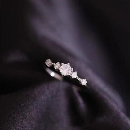 925 Sterling Silver Rings for Women Simple Zircon Finger Rings Open Design Adjustable Engagement Jewelry Girlfriend Gift