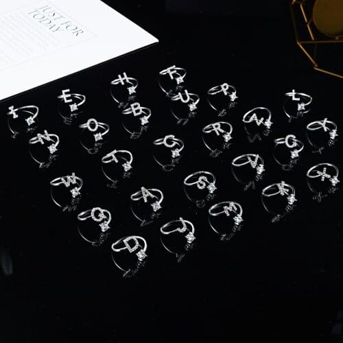 A-Z 26 Letters Initial Tiny Rings Adjustable Opening Ring Name Alphabet Party Jewelry Rhinestone English Letters Finger Rings