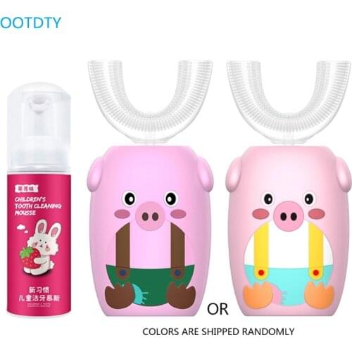 Automatic Kids U-Shaped Toothbrush Mouth-Type Soft Fur Smart Electric Ultrasonic Vibration Children Teeth Brush Cartoon Dropship