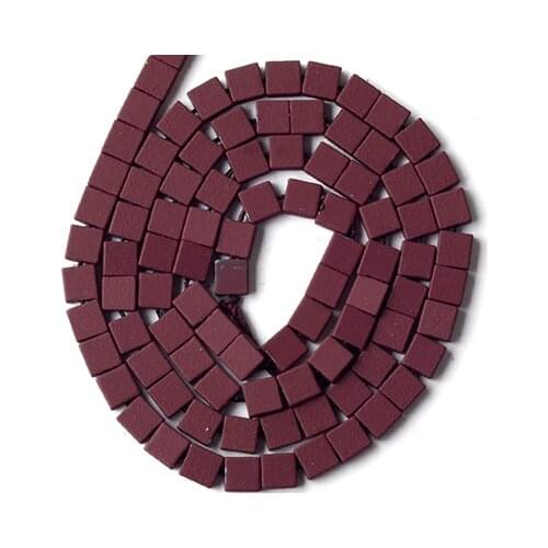 Natural Stone Wine Red Hematite Square Shape Rubber Beads For Jewelry Making Spacer Loose Beads Diy Bracelets 4x4mm 15"